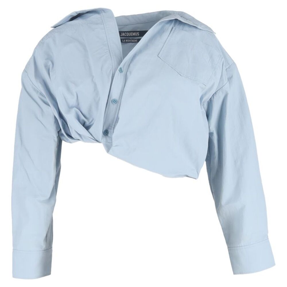 Jacquemus Mejean Cropped Poplin Shirt in Light Blue Cotton